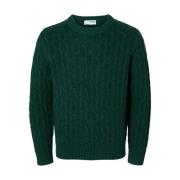 Kabelgebreide Crew Neck Pullover Selected Homme , Green , Heren