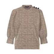 Korte Mouw Top Stretch Tweed Tramontana , Beige , Dames