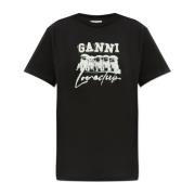 Bedrukt T-shirt Ganni , Black , Dames