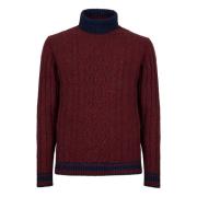 Burgundy Turtleneck Sweater Aran Stitched Gallo , Red , Heren