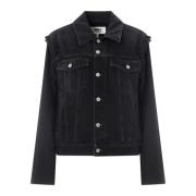 Zwarte Denimjack met Wolmouwen MM6 Maison Margiela , Black , Dames