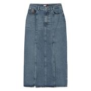 Blauwe Geplooide Midi Denim Rok Tommy Hilfiger , Blue , Dames