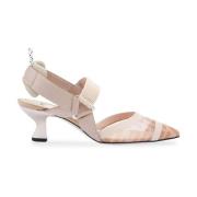 Mesh Slingback met Roze Leren Details Fendi , Beige , Dames