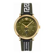 V Circle Leren Horloge Goud Multicolor Versace , Green , Heren