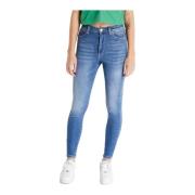 Blauwe Skinny Jeans met Hoge Taille en Opgezet Logo Tommy Jeans , Blue...