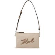 Schoudertas met Geborduurd Logo Karl Lagerfeld , Beige , Dames