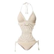 Gehaakt Trikini Badpak Set Twinset , Beige , Dames