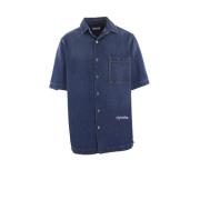 Denim Bowling Shirt met Logo Borduurwerk Off White , Blue , Heren