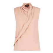 Zijden Georgette Gedrapeerde Top Giorgio Armani , Beige , Dames