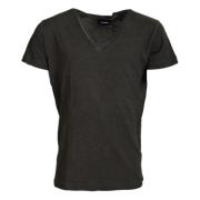 Grijze Linnen V-hals T-shirt Dsquared2 , Gray , Heren