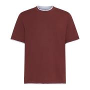 Koraalrode Crew Neck T-shirt Brunello Cucinelli , Red , Heren