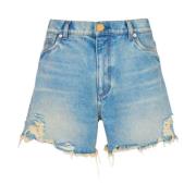 Denim Shorts met Geborduurd Logo Balmain , Blue , Dames