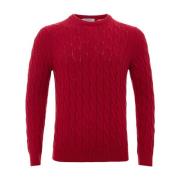 Crew Neck Cable Knit Sweater Gran Sasso , Red , Heren