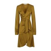 Gouden V-hals Wijdvallende Jurk Silk95Five , Green , Dames