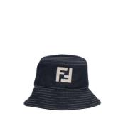 Blauw Katoen Denim Sjaal met FF Logo Fendi , Blue , Heren