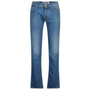 Slim Fit Blauw Gewassen Denim Jeans Jacob Cohën , Blue , Heren