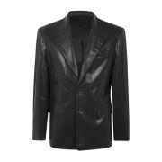 Zwarte Leren Blazer Diesel , Black , Heren