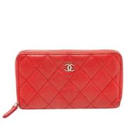 Pre-owned Leather wallets Chanel Vintage , Orange , Dames