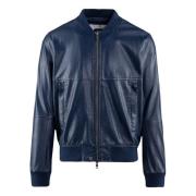 Blauwe Eco Leren Bomberjack BomBoogie , Blue , Heren