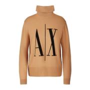 Beige Wol Sweatshirt Aw24 Polo Hals Armani Exchange , Beige , Dames