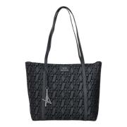 Zwarte Monogram Velvet Shopper Tas Armani Exchange , Black , Dames