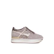 Moeras Suède Sneakers met Metallic Inzetstukken Hogan , Gray , Dames