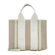 Beige Canvas Tote met Groene Leren Band Chloé , Beige , Dames