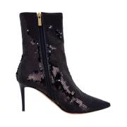 Paillet Leren Enkellaarzen Elisabetta Franchi , Black , Dames