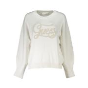 Witte Crew Neck Geborduurde Trui Guess , White , Dames