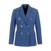 Blauwe Tweed Blazer Jas Vrouwen Versace , Blue , Dames