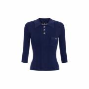 Navy Polo Shirt 3/4 Mouw Metalen Knopen Elisabetta Franchi , Blue , Da...