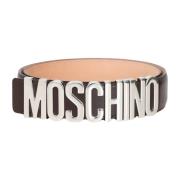 Bruin Leren Riem Logo Gesp Moschino , Brown , Unisex