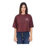 Burgundy Water Logo Print T-shirt Elisabetta Franchi , Red , Dames