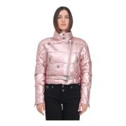 Metallic Pink Baroque Puffer Coat Versace Jeans Couture , Pink , Dames