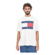 Vlag Logo Korte Mouw T-shirt Tommy Jeans , White , Heren