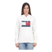 Witte Dames Hoodie met Vlagprint Tommy Jeans , White , Dames