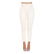 Elegante Crème Broek met Gouden Knopen Elisabetta Franchi , White , Da...