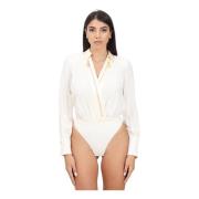 Witte Bodysuit met Hoge Satijnen Manchetten Elisabetta Franchi , White...