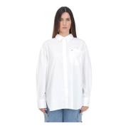 Witte Casual Shirt met Vlag Borduurwerk Tommy Jeans , White , Dames