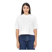 Wit Logo Geborduurd T-shirt Calvin Klein Jeans , White , Dames