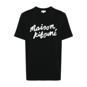 Logo Print Zwarte T-shirt Maison Kitsuné , Black , Heren