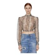 Gestreepte Crop Blouse Lange Mouw Elastisch John Richmond , Beige , Da...