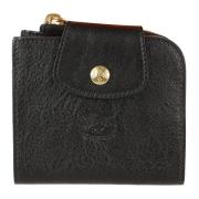 Zwarte Leren Portemonnee Medium Acero Il Bisonte , Black , Dames