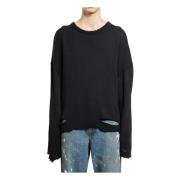 Zwarte Geribbelde Gebreide Distressed Crewneck Trui Helmut Lang , Blac...