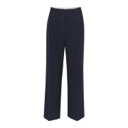 Donkerblauwe Pinstripe Wijde Pijp Broek Part Two , Blue , Dames