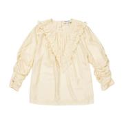 Elegante zijden blouse met ruchedetails Munthe , Beige , Dames