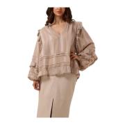 Stijlvolle Beige Blouse met Ruches Ibana , Beige , Dames