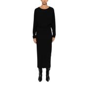 Zwarte V-Rug Gedrapeerde Maxi Jurk Khaite , Black , Dames