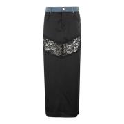 Satin Denim Rok Blumarine , Black , Dames