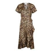 Luipaardprint Omslagjurk met Rucheszoom Neo Noir , Brown , Dames